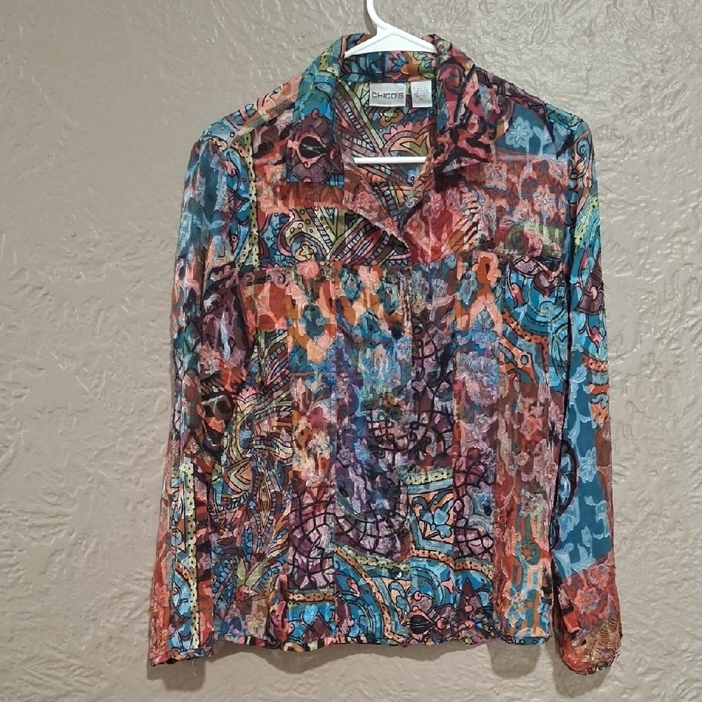 Chico'swome's Multicolor Paisley Button-Up Shirt Size 1